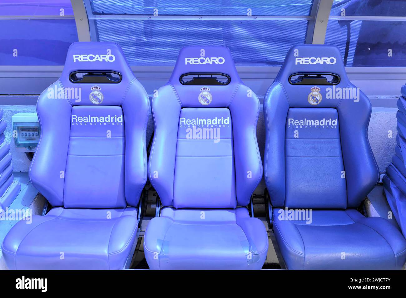 Posti a sedere nell'area VIP, Estadio Santiago Bernabeu, stadio di calcio del club spagnolo Real Madrid, 80354 posti, Madrid, Spagna Foto Stock