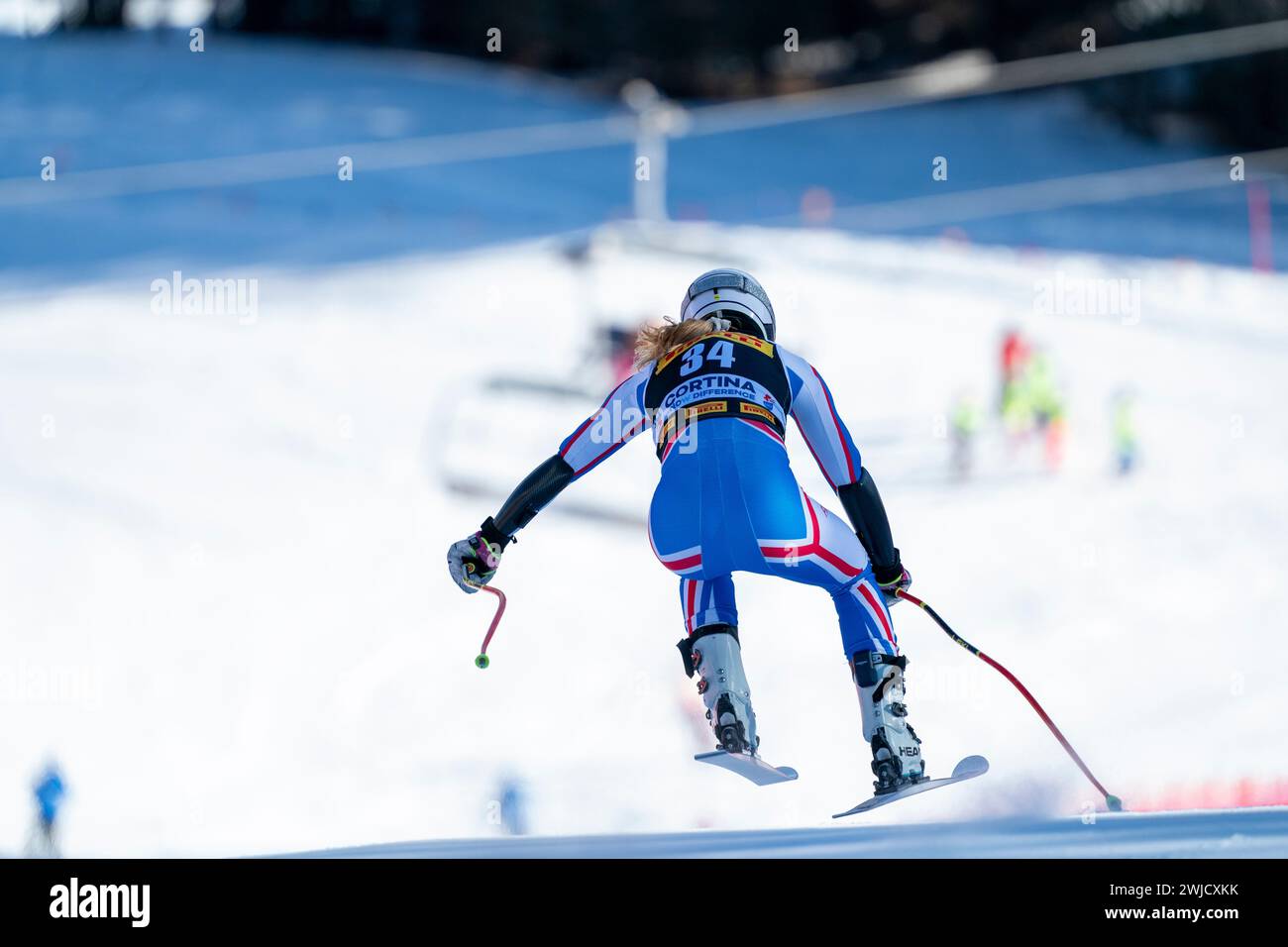 Cortina d’Ampezzo, Italia 28 gennaio 2024. CLEMENT Karen (fra) partecipa alla Audi Fis Alpine Ski World Cup Women's Super-G Race sull'Olympia C. Foto Stock