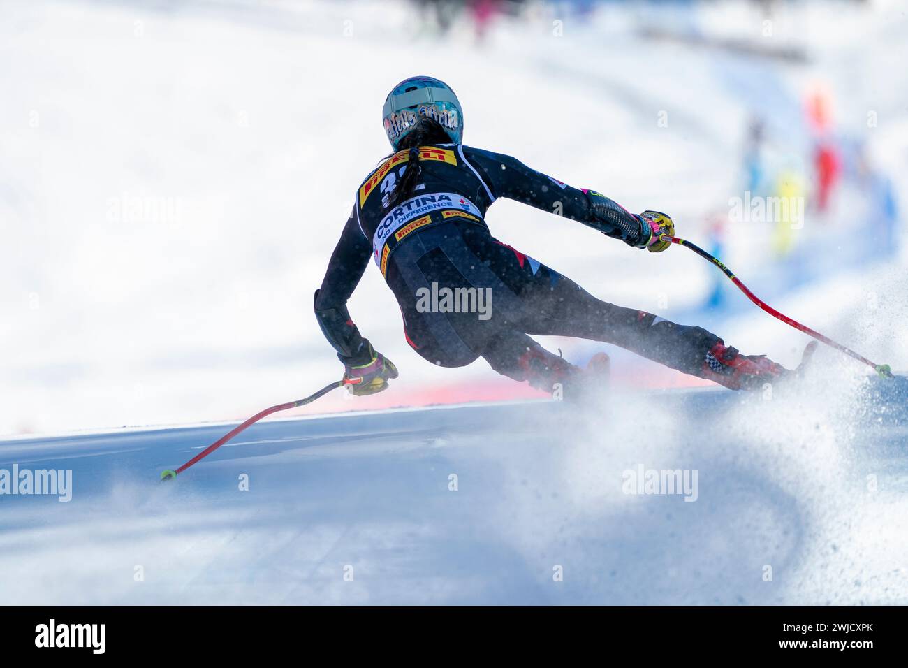 Cortina d’Ampezzo, Italia 28 gennaio 2024. WRIGHT Isabella (USA) partecipa alla Audi Fis Alpine Ski World Cup Women's Super-G Race sull'Olympia C. Foto Stock