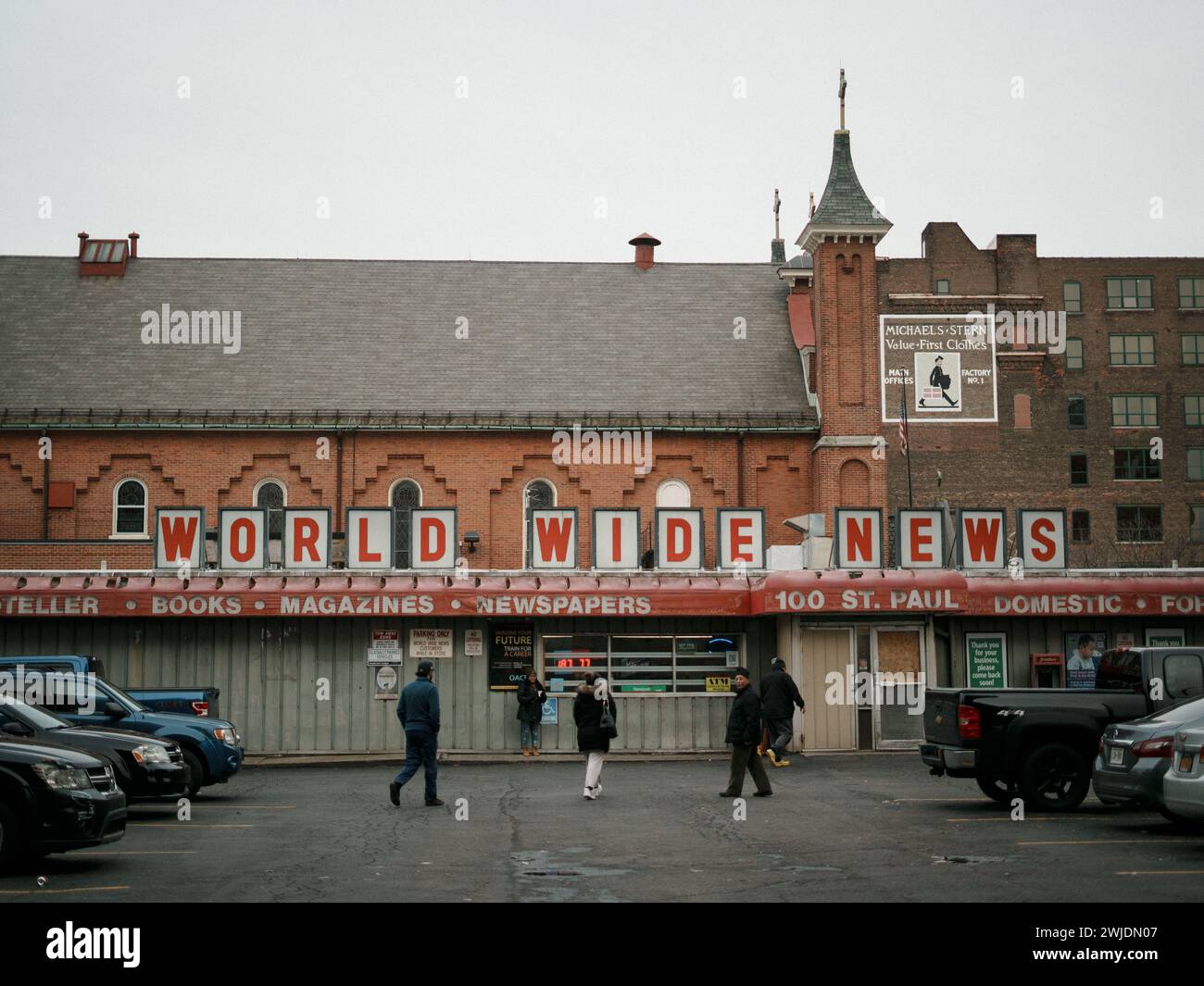 Cartello vintage World Wide News, Rochester, New York Foto Stock