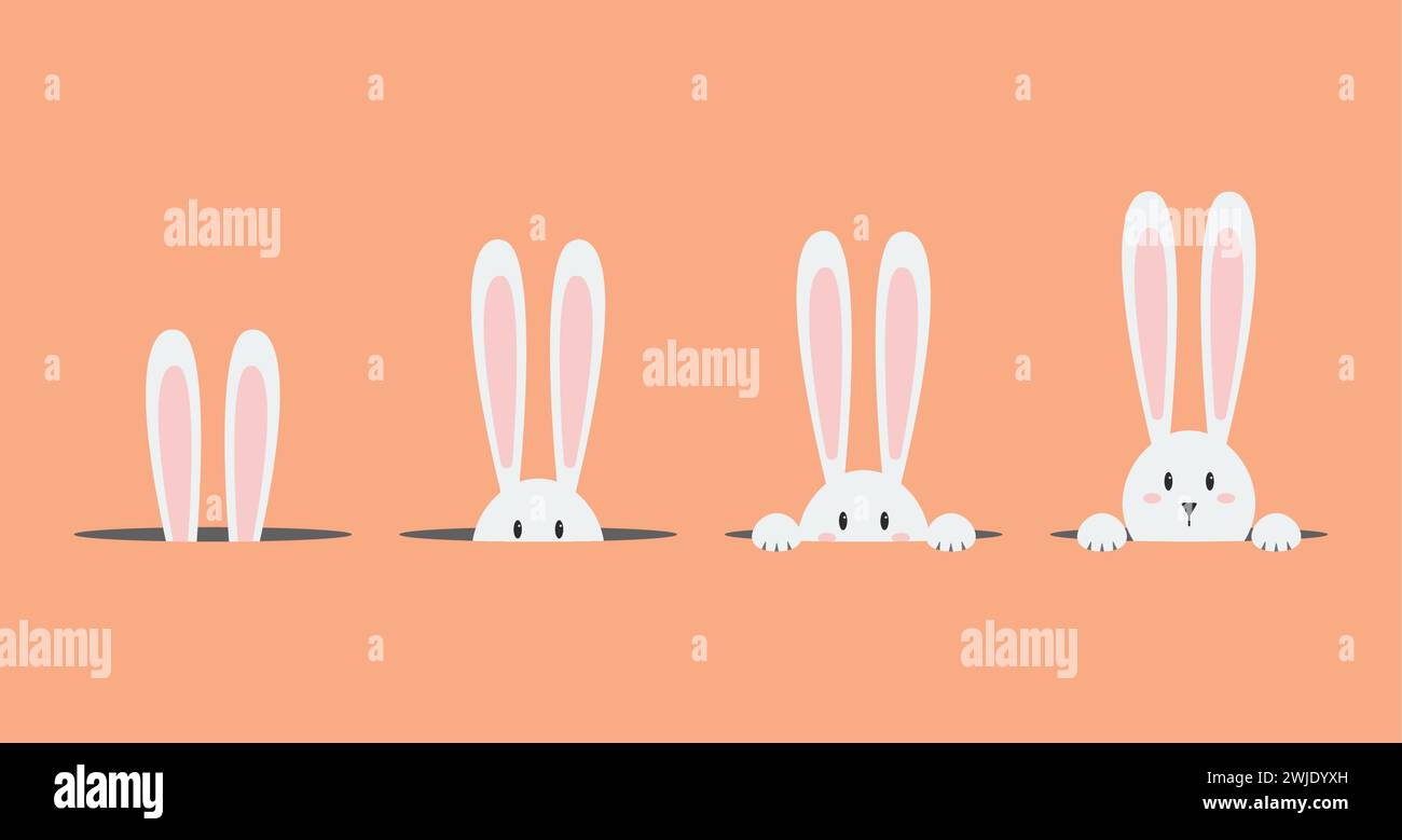 Set coniglio pasquale bianco. Coniglietto di Pasqua Illustrazione Vettoriale
