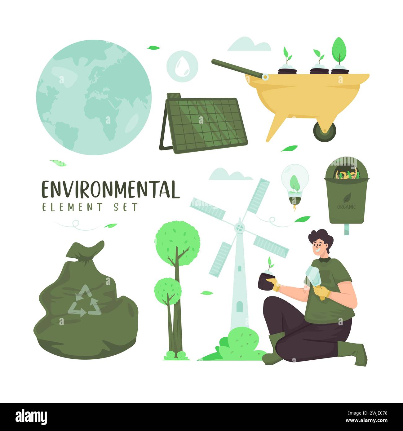 Set di illustrazioni degli elementi per la tutela dell'ambiente Illustrazione Vettoriale