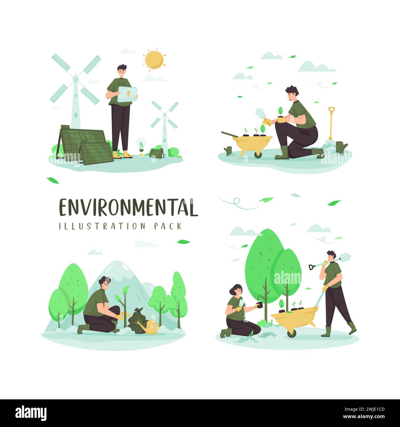 Set di raccolta di illustrazioni per la tutela dell'ambiente Illustrazione Vettoriale