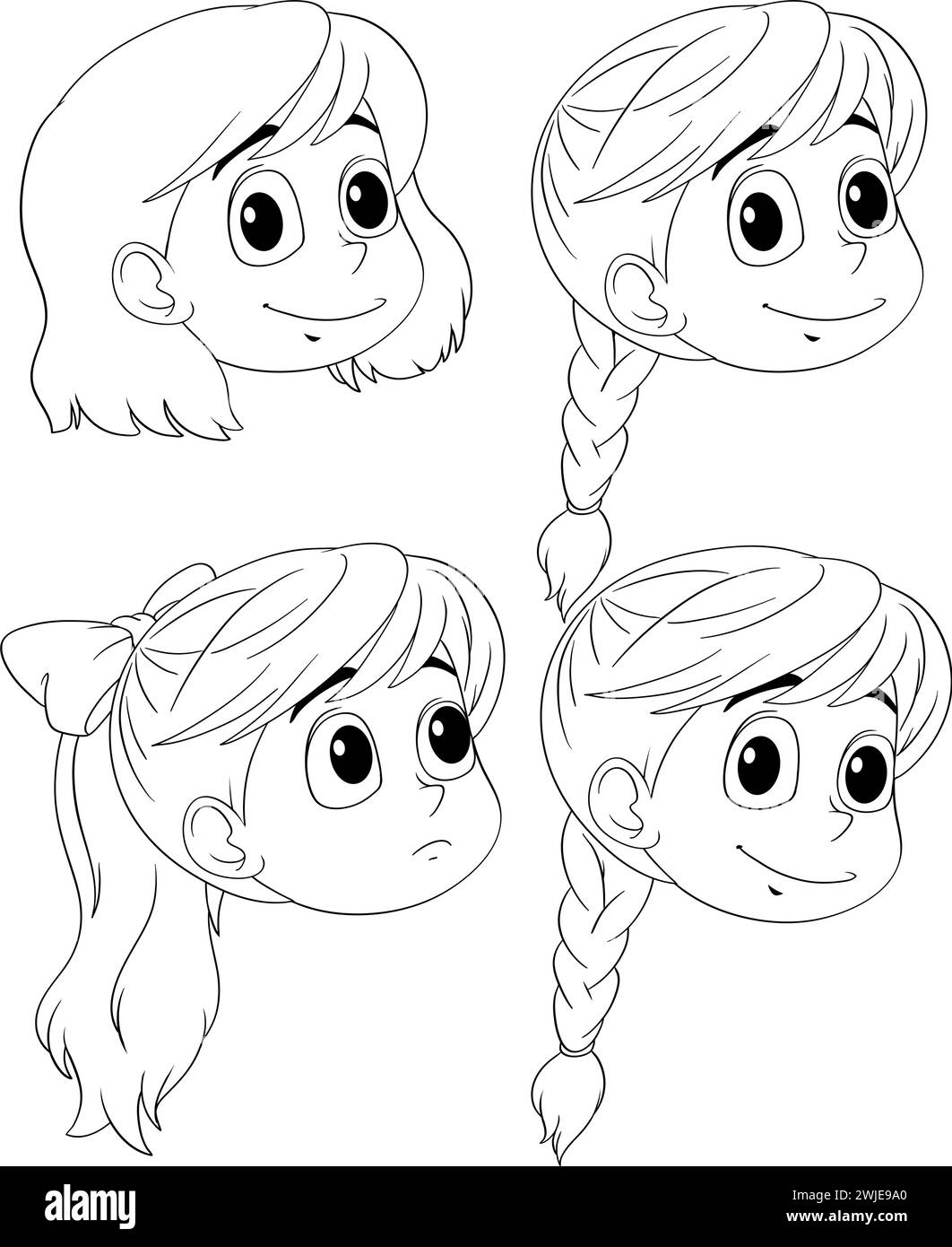 Quattro bambini cartoni animati che mostrano espressioni diverse Illustrazione Vettoriale