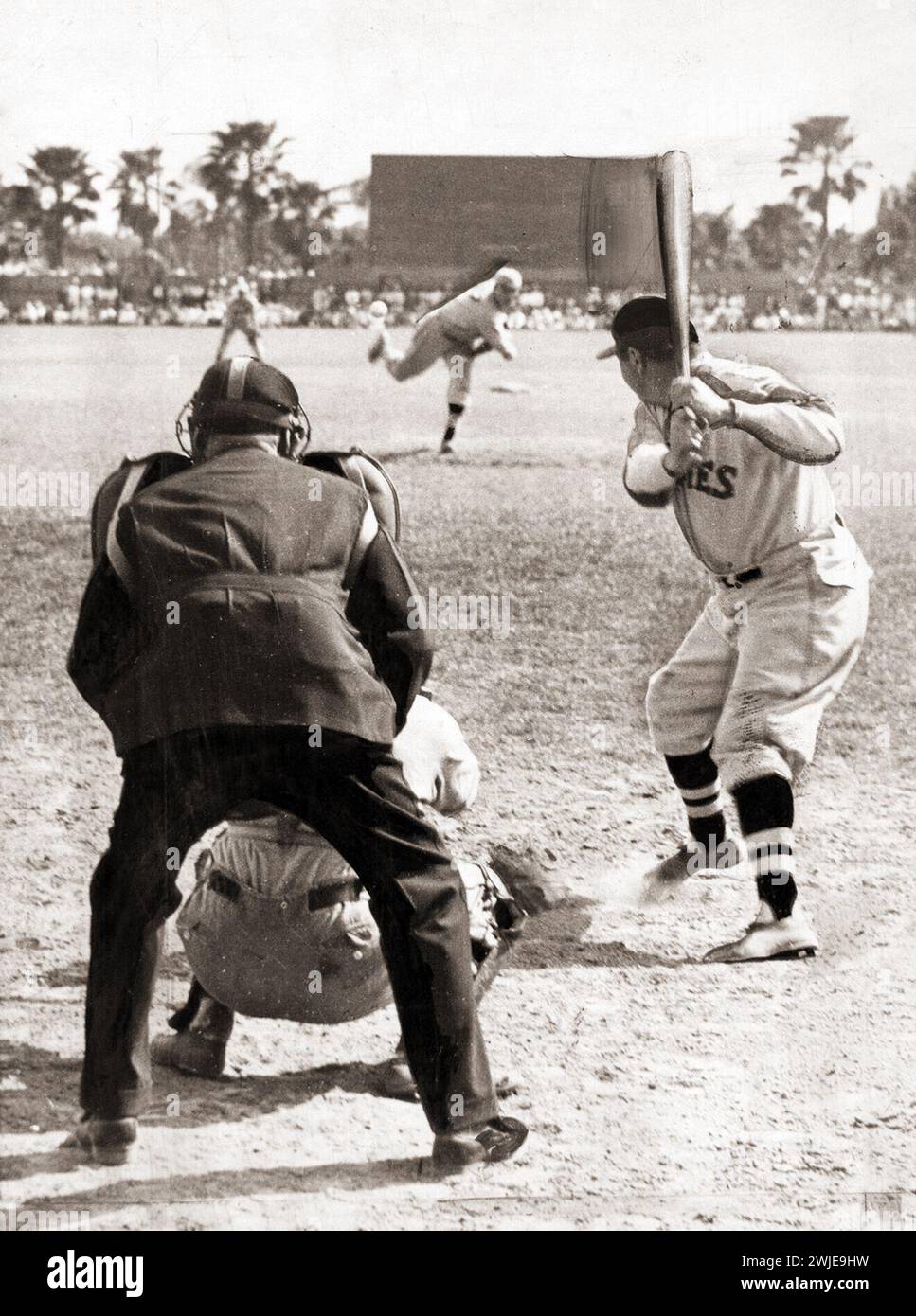 Babe Ruth Batting vs. Dizzy Dean, allenamento primaverile 1935, l'ultimo anno di Babe Ruth Foto Stock
