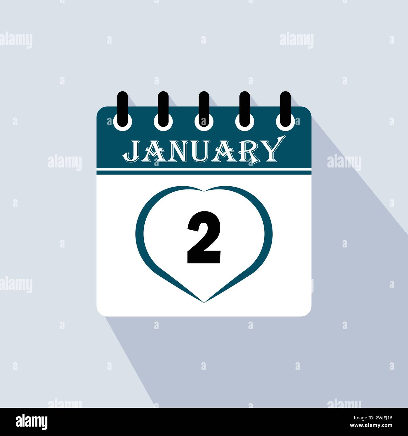 Icona giorno calendario - 2 gennaio. 2° giorno del mese, illustrazione vettoriale. Illustrazione Vettoriale