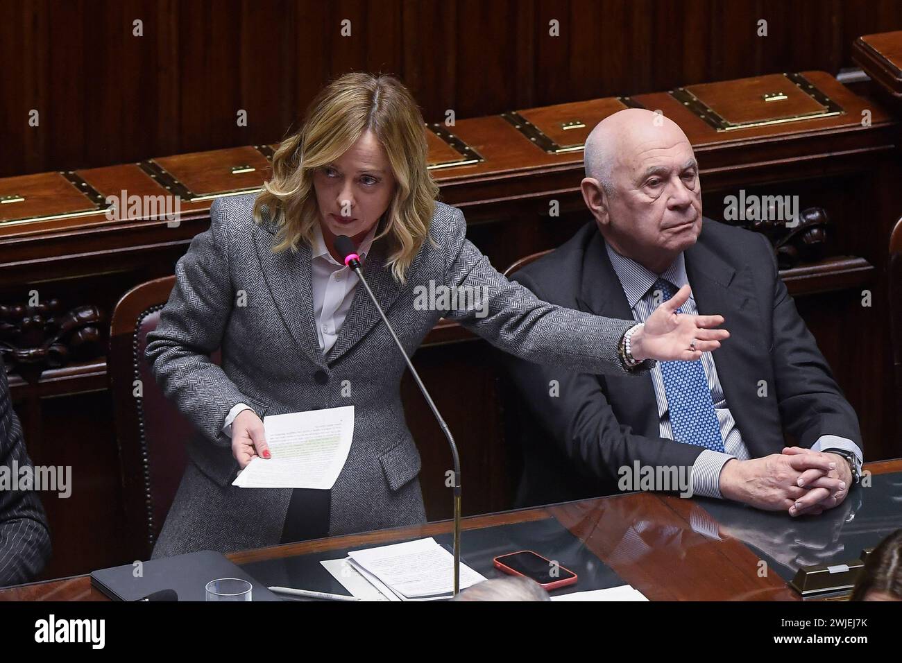 Italia, Roma, 24 gennaio 2024 : Giorgia Meloni, Presidente del Consiglio dei Ministri, alla camera dei deputati sul tempo delle interrogazioni foto © Stef Foto Stock