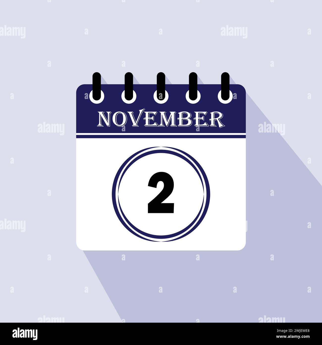 Icona giorno calendario - 2 novembre. 2° giorno del mese, illustrazione vettoriale. Illustrazione Vettoriale