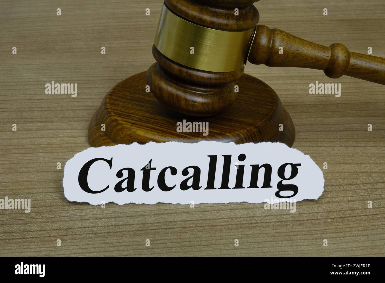 Catcalling mit Richterhammer Catcalling mit Richterhammer, 15.02.2024, Borkwalde, Brandeburgo, VOR einem Richterhammer liegt der Schriftzug Catcalling. *** Catcalling con giudici Hammer Catcalling con giudici Hammer, 15 02 2024, Borkwalde, Brandeburgo, di fronte a un giudice Hammer si trova la scritta Catcalling Foto Stock