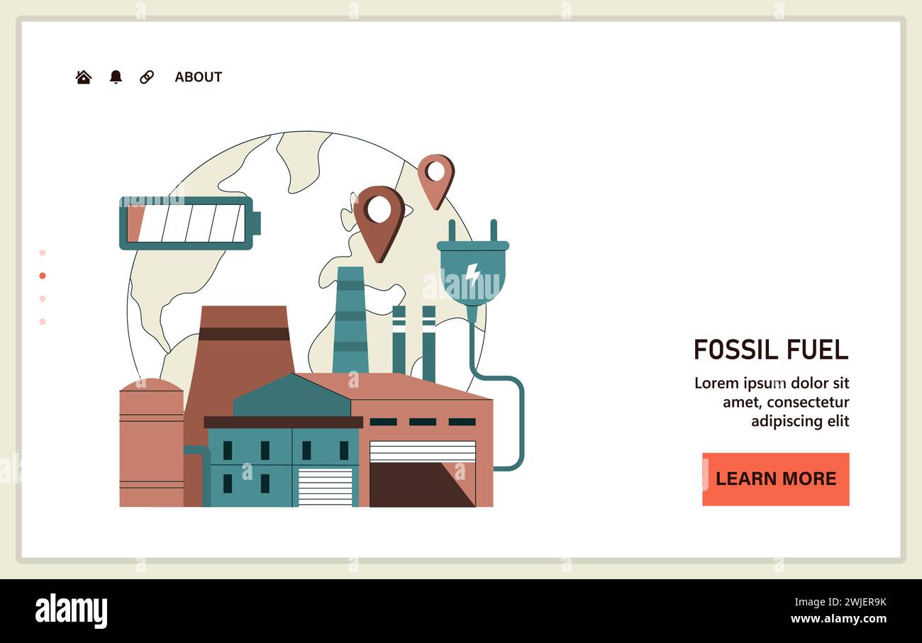 Rete di dipendenza energetica da combustibili fossili o atterraggio. Dipendenza dalle risorse fossili importate. Distribuzione di materie prime terrestri. Illustrazione vettoriale piatta Illustrazione Vettoriale
