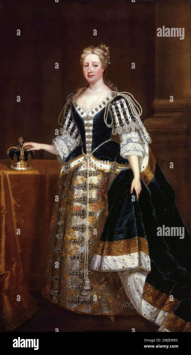 Carolina di Ansbach (1683-1737), Regina consorte di Gran Bretagna e Irlanda ed Elettrice di Hannover 1727-1737 come moglie di re Giorgio II, ritratto a olio su tela dello studio di Charles Jervas, 1727 Foto Stock