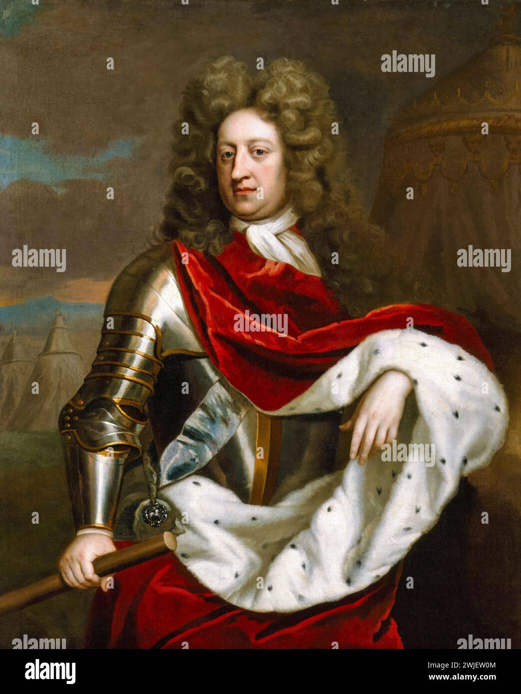Principe Giorgio di Danimarca (1653-1708), duca di Cumberland, consorte della regina Anna d'Inghilterra (poi Gran Bretagna), ritratto dipinto ad olio su tela dopo Michael Dahl, circa 1705 Foto Stock