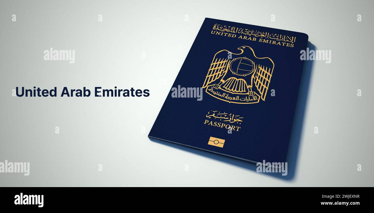 Passaporto degli emirati Arabi Uniti. passaporto rendering 3d su sfondo bianco. Foto Stock