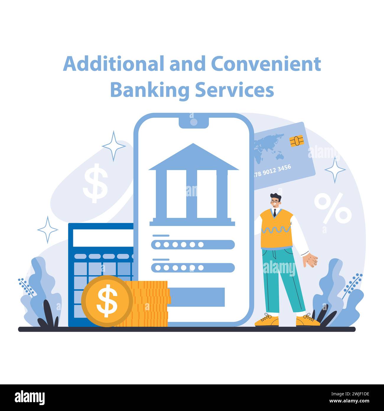 Concetto di mobile banking. Esperienza di mobile banking semplificata con strumenti e servizi finanziari intuitivi. Accesso e controllo finanziario migliorati. Illustrazione vettoriale piatta. Illustrazione Vettoriale