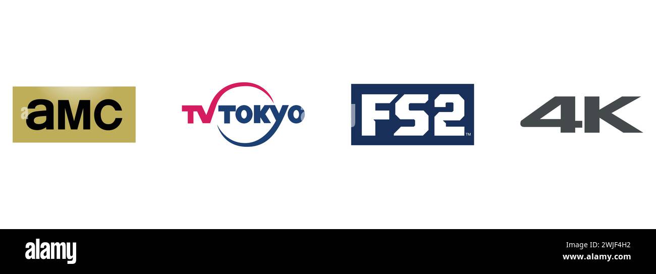 AMC, TV Tokyo, 4K, Fox Sports 2. Collezione di logo vettoriali editoriali. Illustrazione Vettoriale