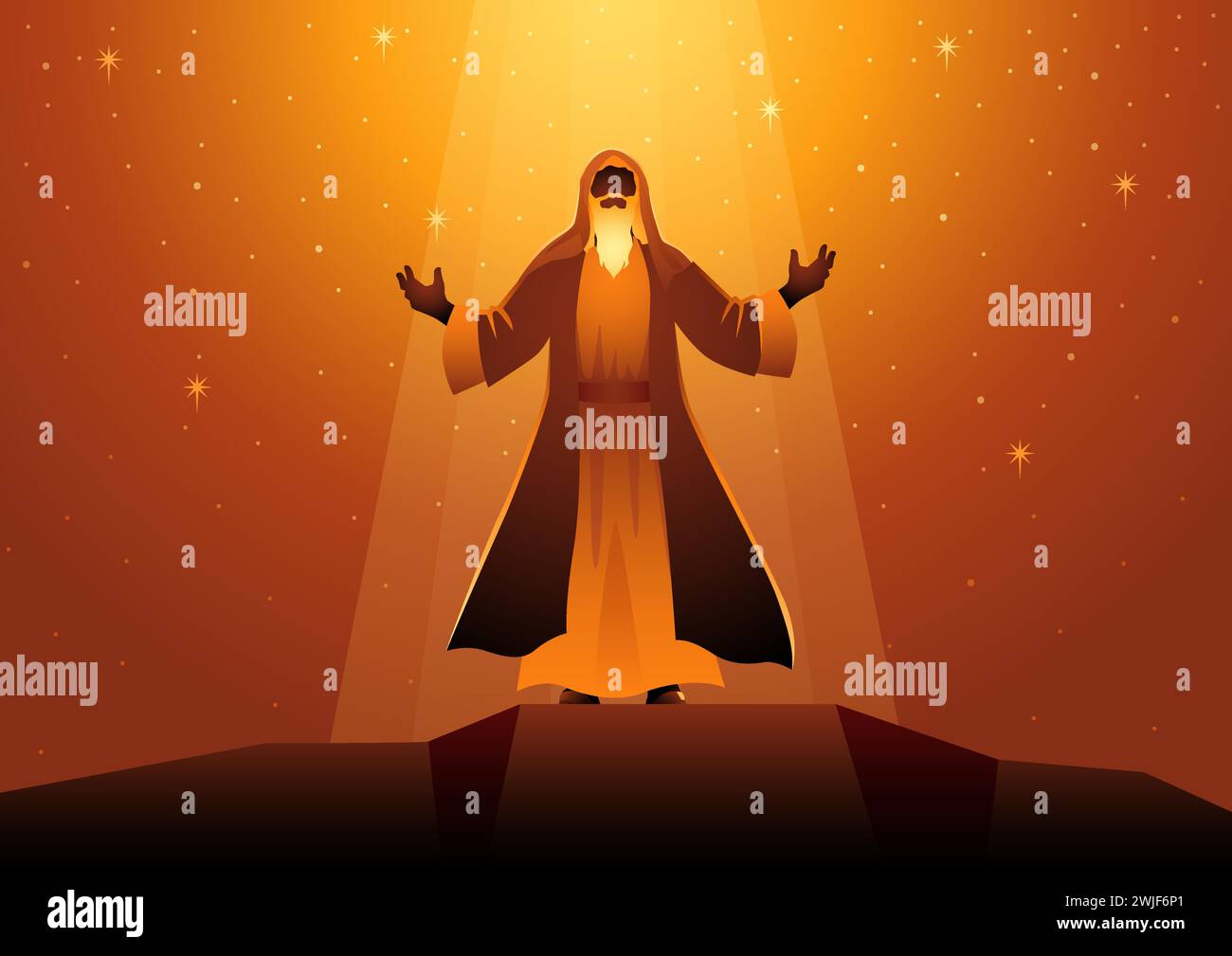 Serie di illustrazioni bibliche, Abramo, che lo portò fuori e disse: "Guardate verso il cielo e numerate le stelle, se siete in grado di numerarle. Illustrazione Vettoriale