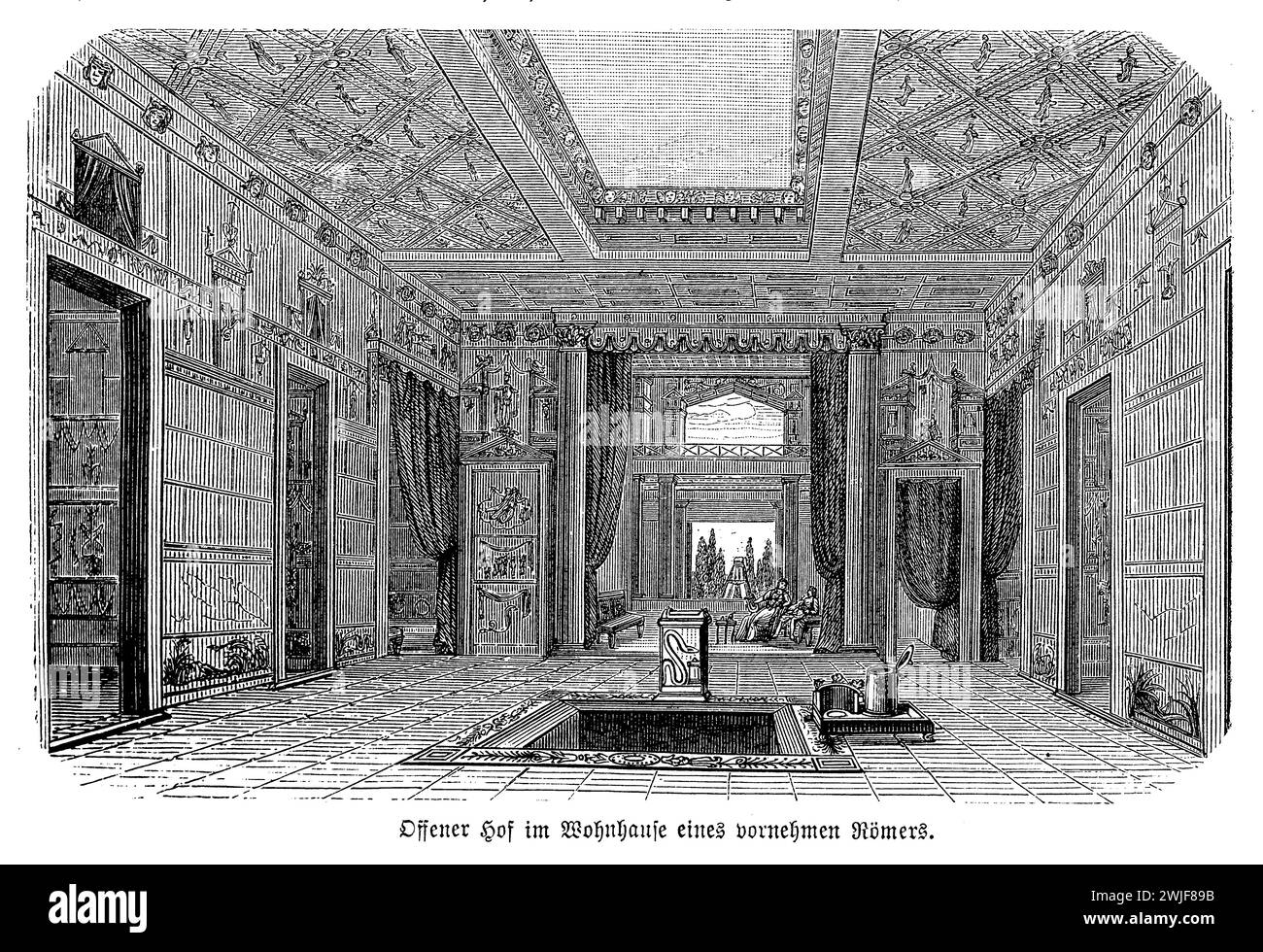 Architettura classica, cortile aperto di un'antica casa romana Foto Stock