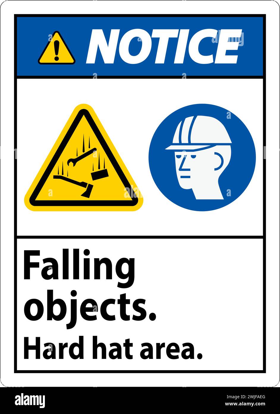 Cartello di avviso, area Hard Hat in caduta di oggetti Illustrazione Vettoriale