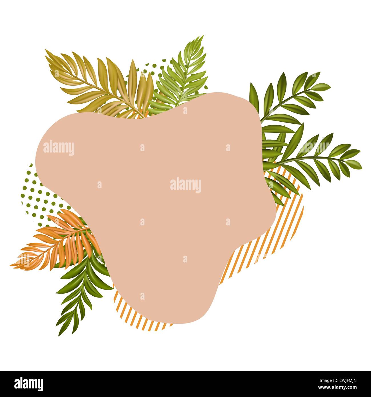Modello per striscioni con fiori tropicali esotici colorati; foglie di mostera e palme. Design per pubblicità; promozione; volantino; invito; auto Foto Stock