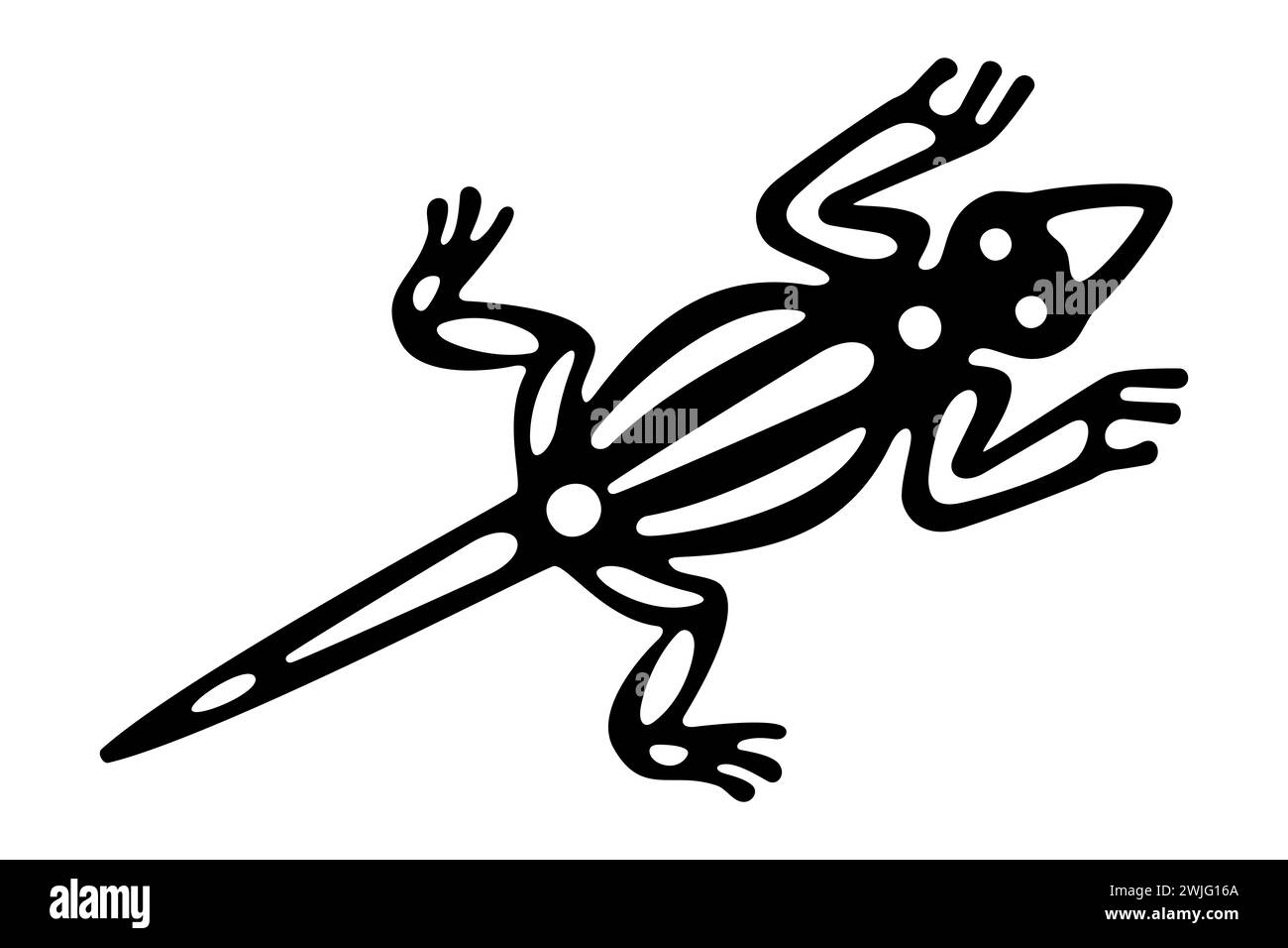 Lucertola simbolo dell'antico Messico. Motivi decorativi di argilla azteca che mostrano Cuetzpalin, il trickster e il fornitore di tonalli, l'anima dell'ombra. Foto Stock