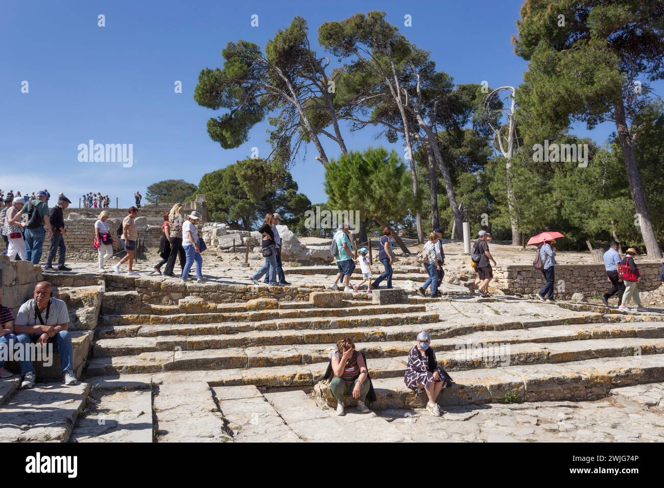 Palazzo di Minosse, sito archeologico dell'età del bronzo di Cnosso, Heraklion, Creta, Grecia. Il cortile della reception. Foto Stock