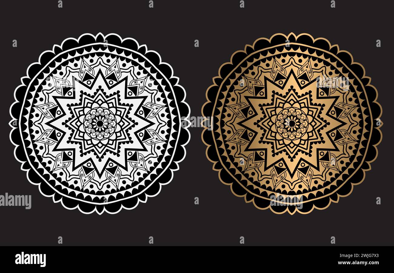 Design Mandala islamico di lusso. Modello circolare in forma di mandala per Henna, Mehndi, tatuaggio, decorazione. Illustrazione Vettoriale