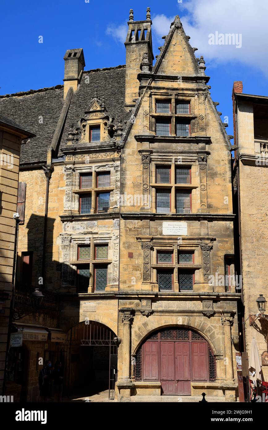 La casa di la Boétie costruita tra il 1520 e il 1525 a Sarlat nel Périgord Noir. Lo scrittore umanista, poeta e giurista francese Étienne de la Boétie, frien Foto Stock