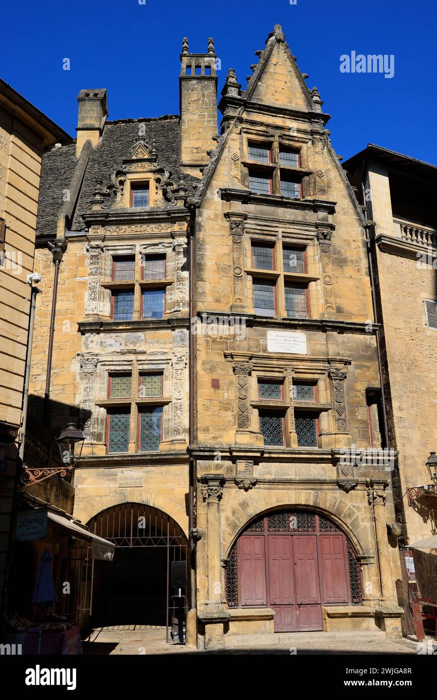 La casa di la Boétie costruita tra il 1520 e il 1525 a Sarlat nel Périgord Noir. Lo scrittore umanista, poeta e giurista francese Étienne de la Boétie, frien Foto Stock