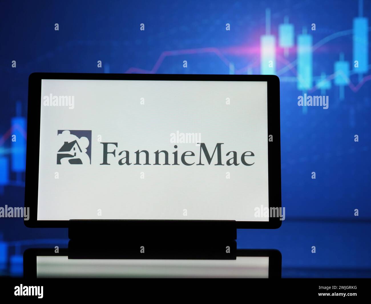 In questa illustrazione fotografica, il logo Fannie Mae (eigentlich Federal National Mortgage Association, FNMA) visualizzato su un tablet Foto Stock