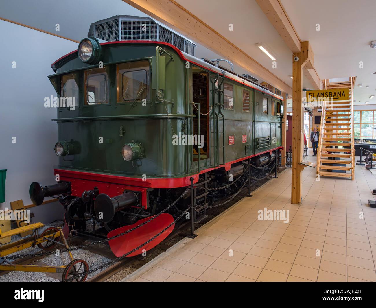 Una locomotiva elettrica El 9, costruita da Thune per le Ferrovie statali norvegesi, Flam Railway Museum (Flåmsbanamuseet / Flåm Railway Museum), Flåm, Norvegia. Foto Stock