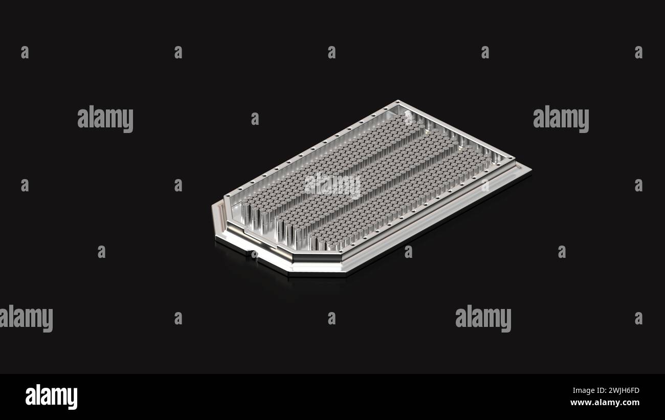 Cella EV stile skateboard, batteria cilindrica da 4680 Tesla per veicoli elettrici o ibridi su piattaforma in alluminio, soluzioni per l'energia sostenibile, Inno Foto Stock