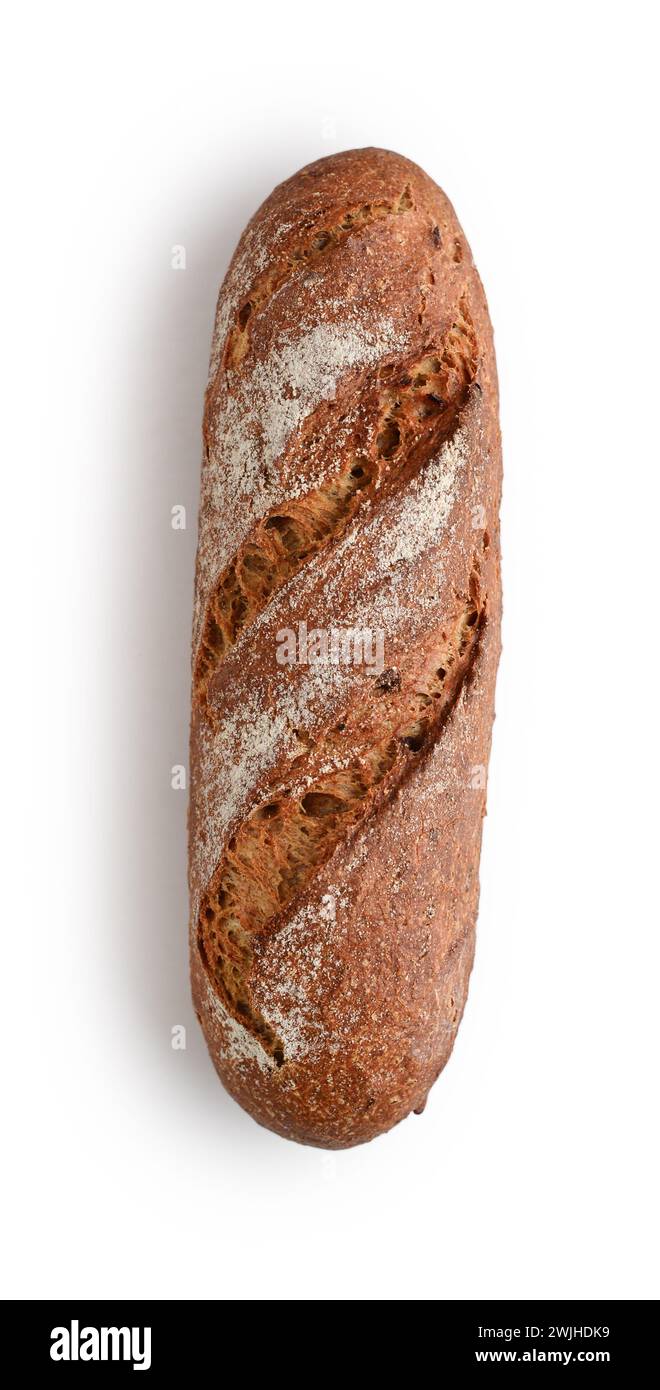 Mini baguette di segale isolata sul bianco, vista dall'alto Foto Stock