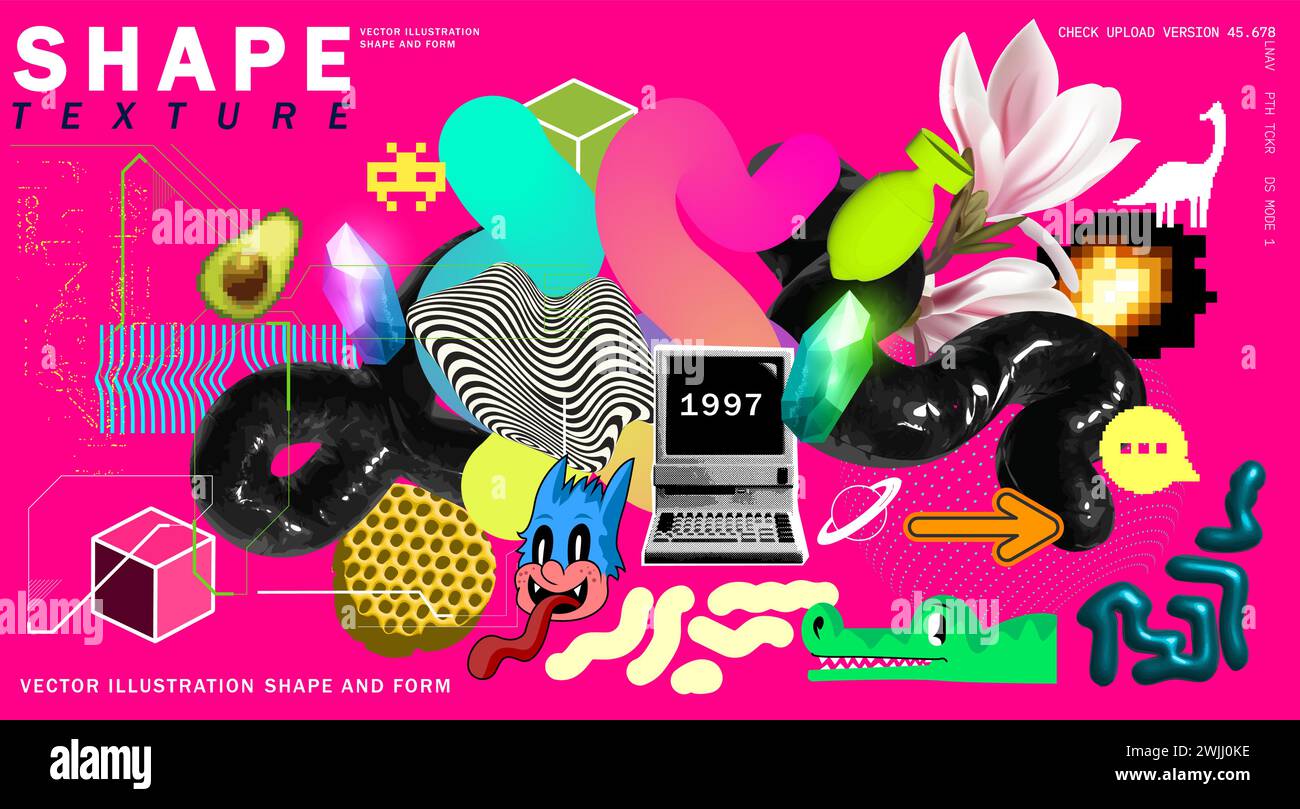 Una raccolta di forme vettoriali e oggetti per creare arte astratta. Illustrazione vettoriale. Illustrazione Vettoriale