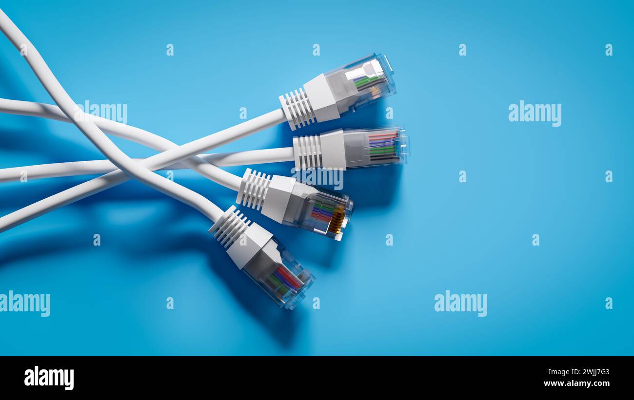 Cavi LAN Internet per la connessione a Internet. rendering 3d. Foto Stock