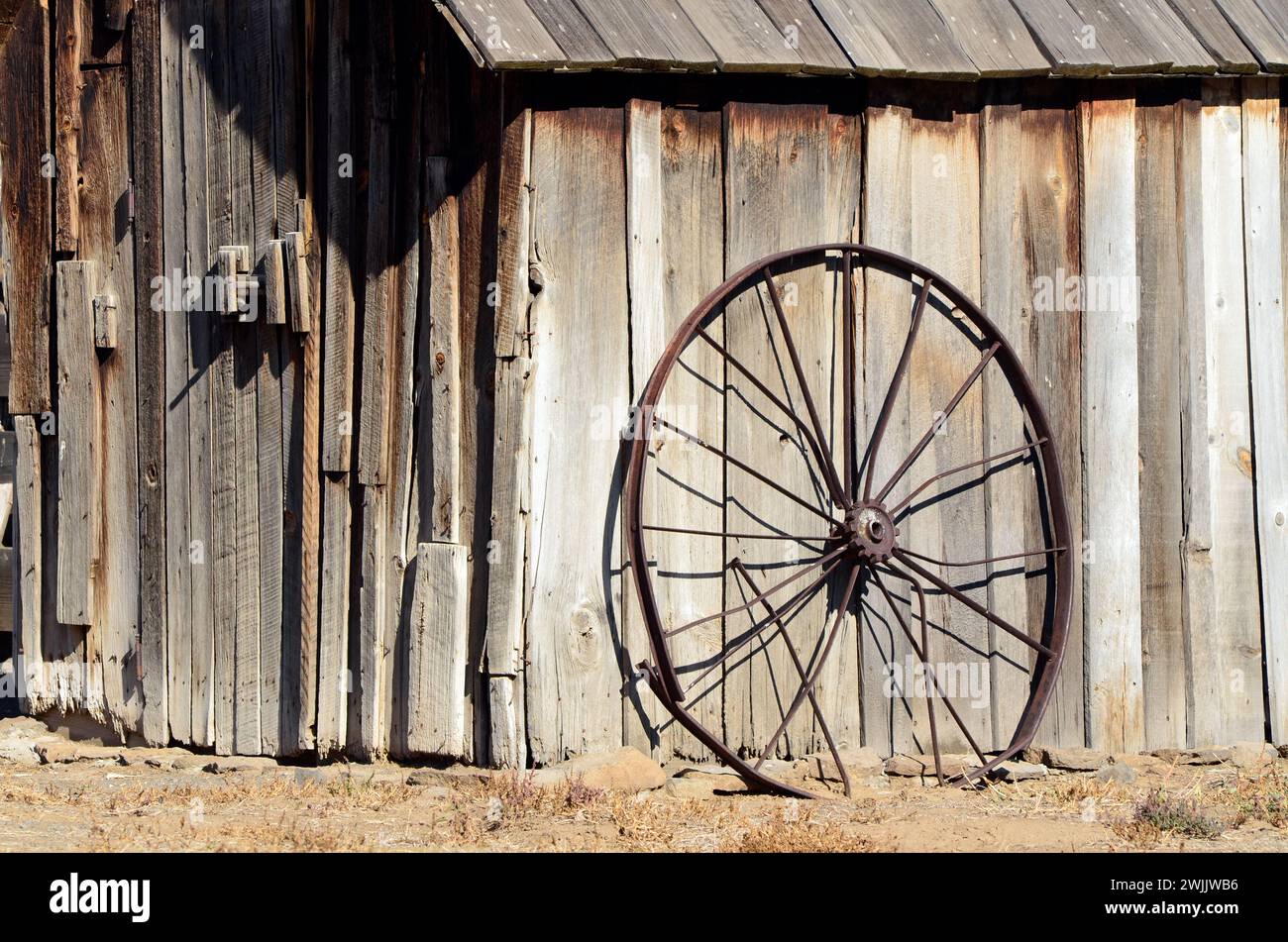 Old Wheel, Cant Ranch Historic Home & Museum, John Day Fossil Beds N.M., Oregon. Foto Stock