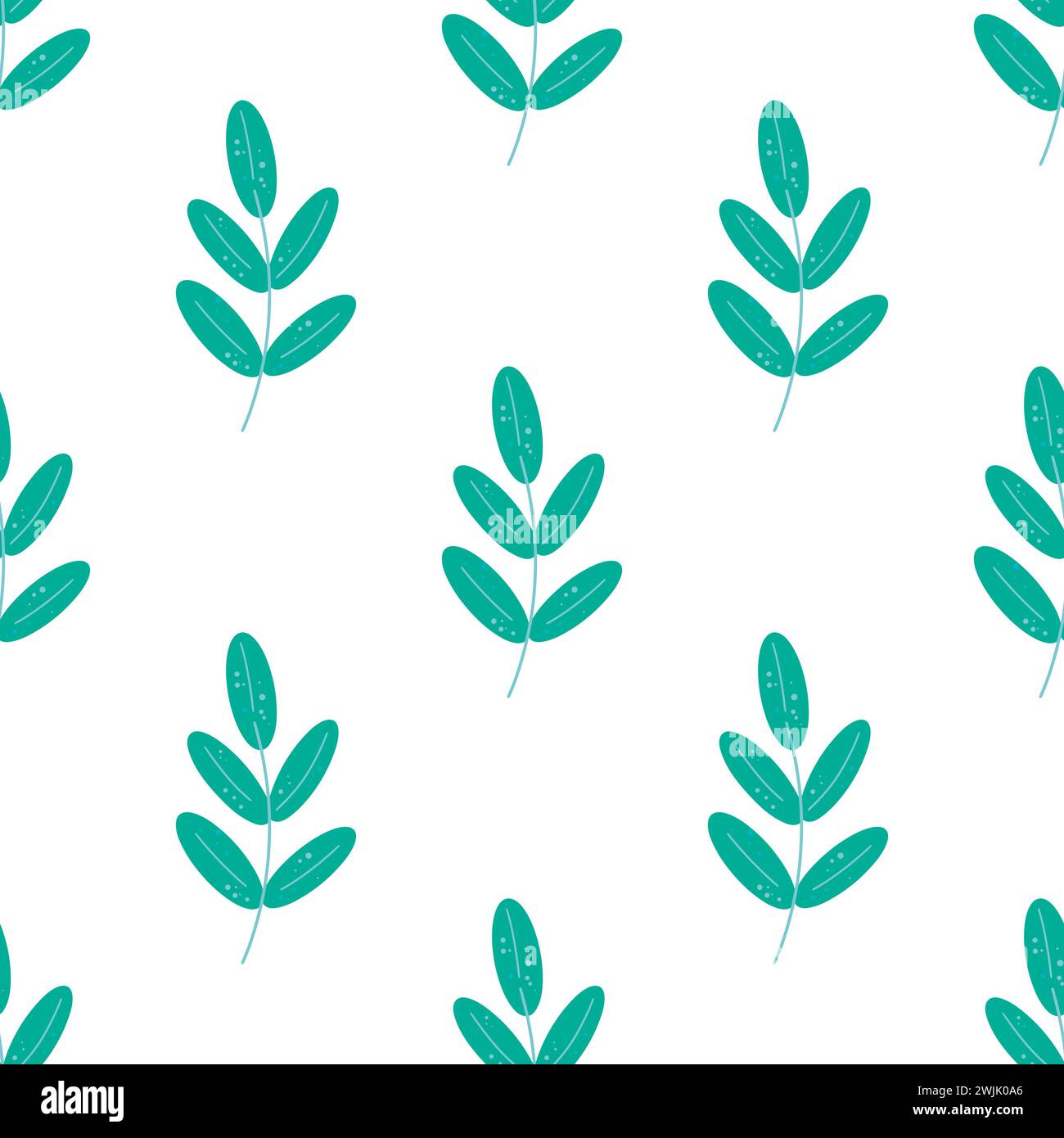 Schema di sfondo con motivi botanici. Fogliame verde ornamento botanico continuo. Stampa decorativa di rami a foglia rustica per tessuti, carta Illustrazione Vettoriale