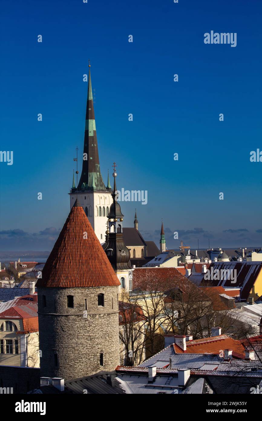 Skyline di Tallinn, Estonia. Vista aerea dell'Estonia. Città vecchia di Tallinn, Estonia.. Tallinn è situata sulla costa settentrionale del paese, sulla riva o Foto Stock