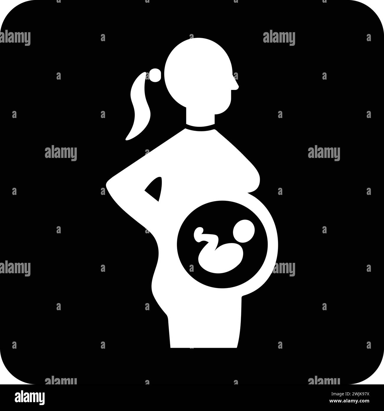 Immagine vettoriale piatta in bianco e nero con l'icona della gravidanza o della maternità Illustrazione Vettoriale