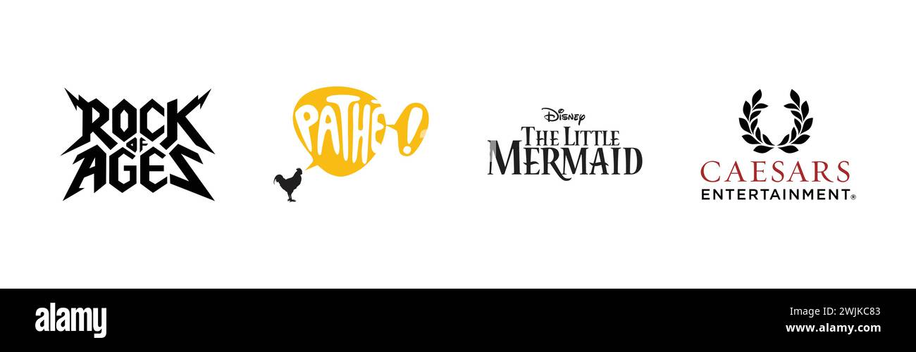 La Sirenetta, Caesars Entertainment, Rock of Ages, Pathe, la famosa collezione di logo del marchio. Illustrazione Vettoriale
