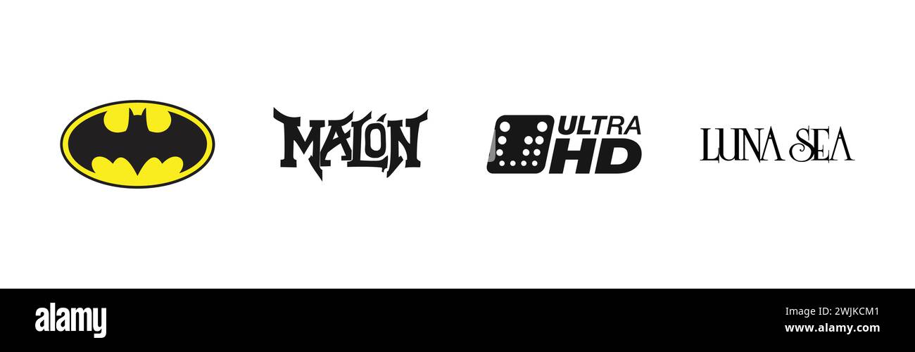 Batman, Europe Ultra HD, Luna Sea, Malon, famosa collezione di logo del marchio. Illustrazione Vettoriale