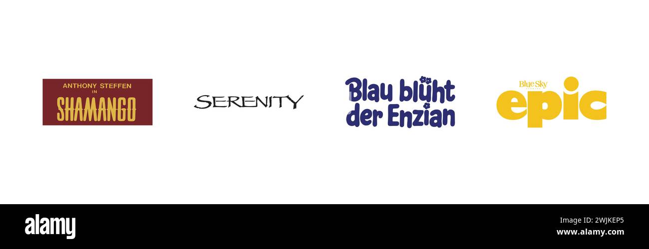 Epico, Blau bluht der Enzian, Serenity, Shamango, famosa collezione di logo del marchio. Illustrazione Vettoriale