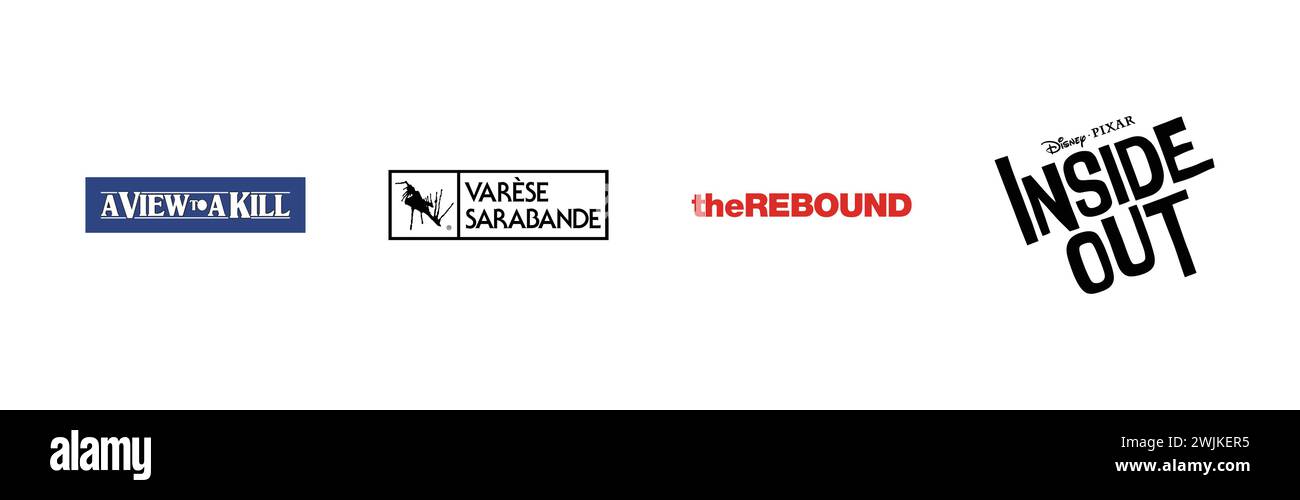 Dentro fuori, A View to Kill, The Rebound, Varese Sarabande, famosa collezione di logo del marchio. Illustrazione Vettoriale