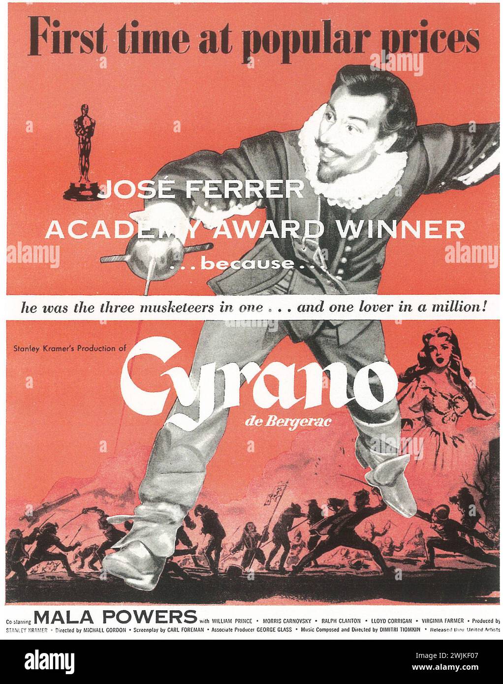 1950 poster cinematografico di Cyrano de Bergerac con Jose Ferrer. Diretto da Michael Gordon Foto Stock