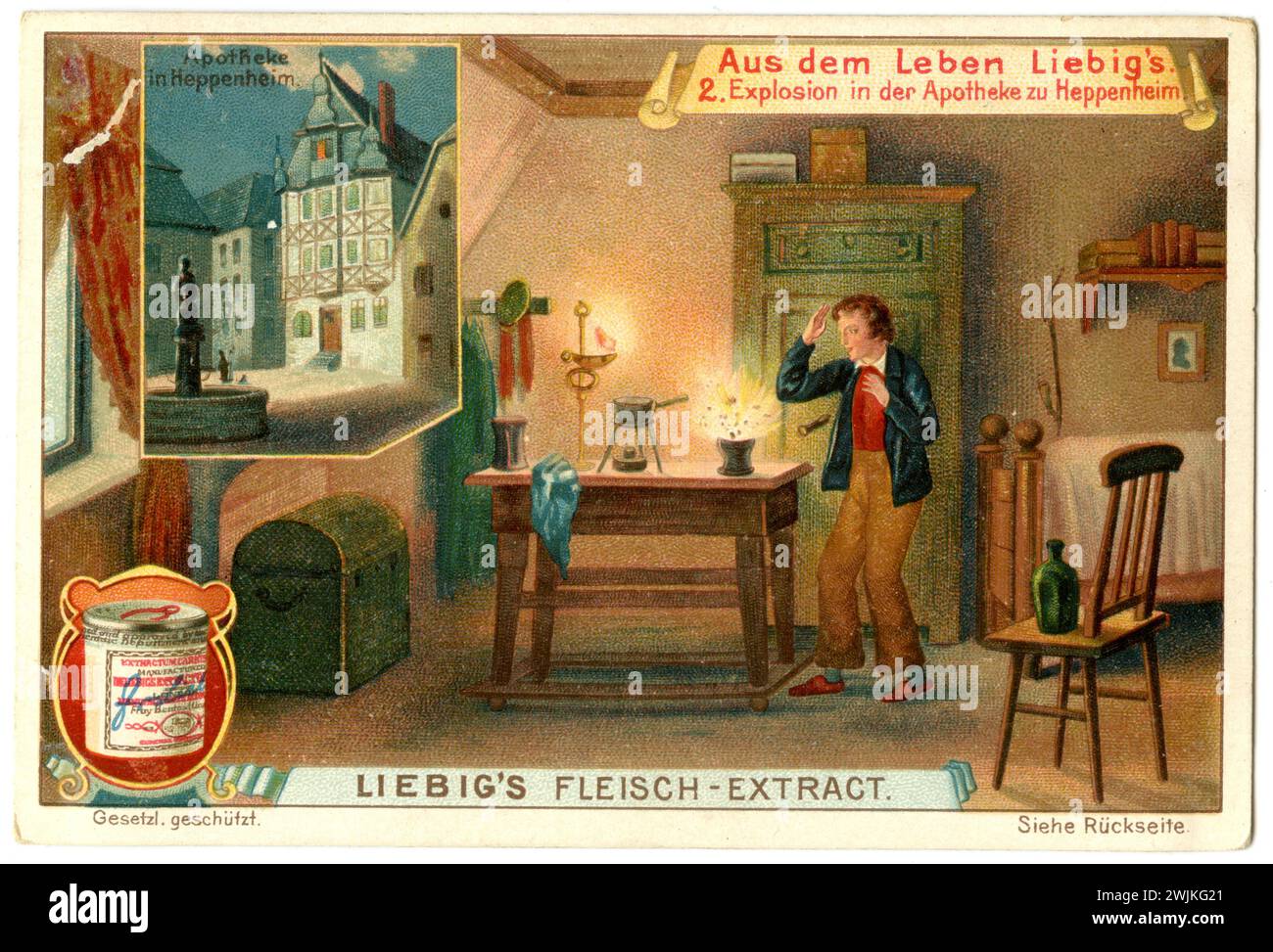 Justus von Liebig (1803-1873), chimico tedesco , (, ), Justus von Liebig (1803-1873), deutscher Chemiker, Explosion in der Apotheke a Heppenheim Foto Stock