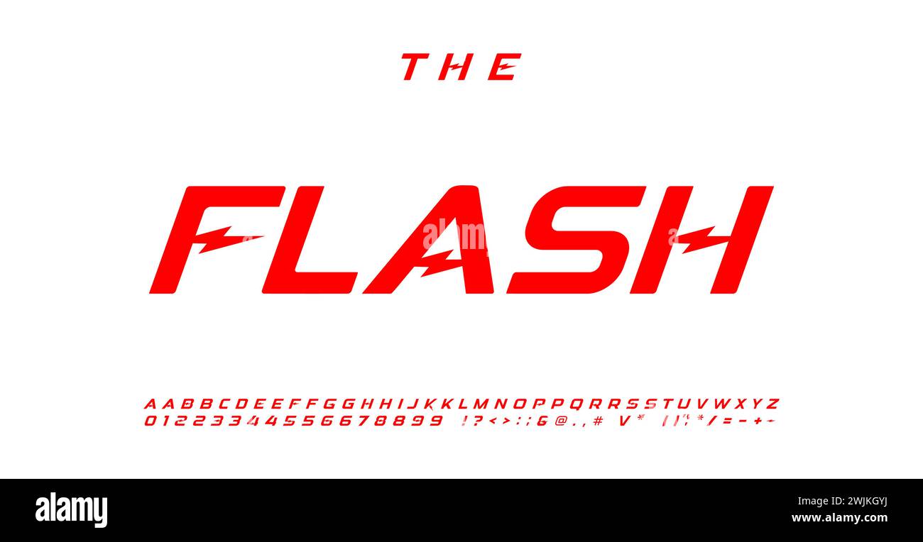 Alfabeto energico flash, potenti lettere corsivo energiche, carattere dinamico per il logo dell'auto elettrica, titolo dei fumetti dei supereroi, corse straordinarie Illustrazione Vettoriale