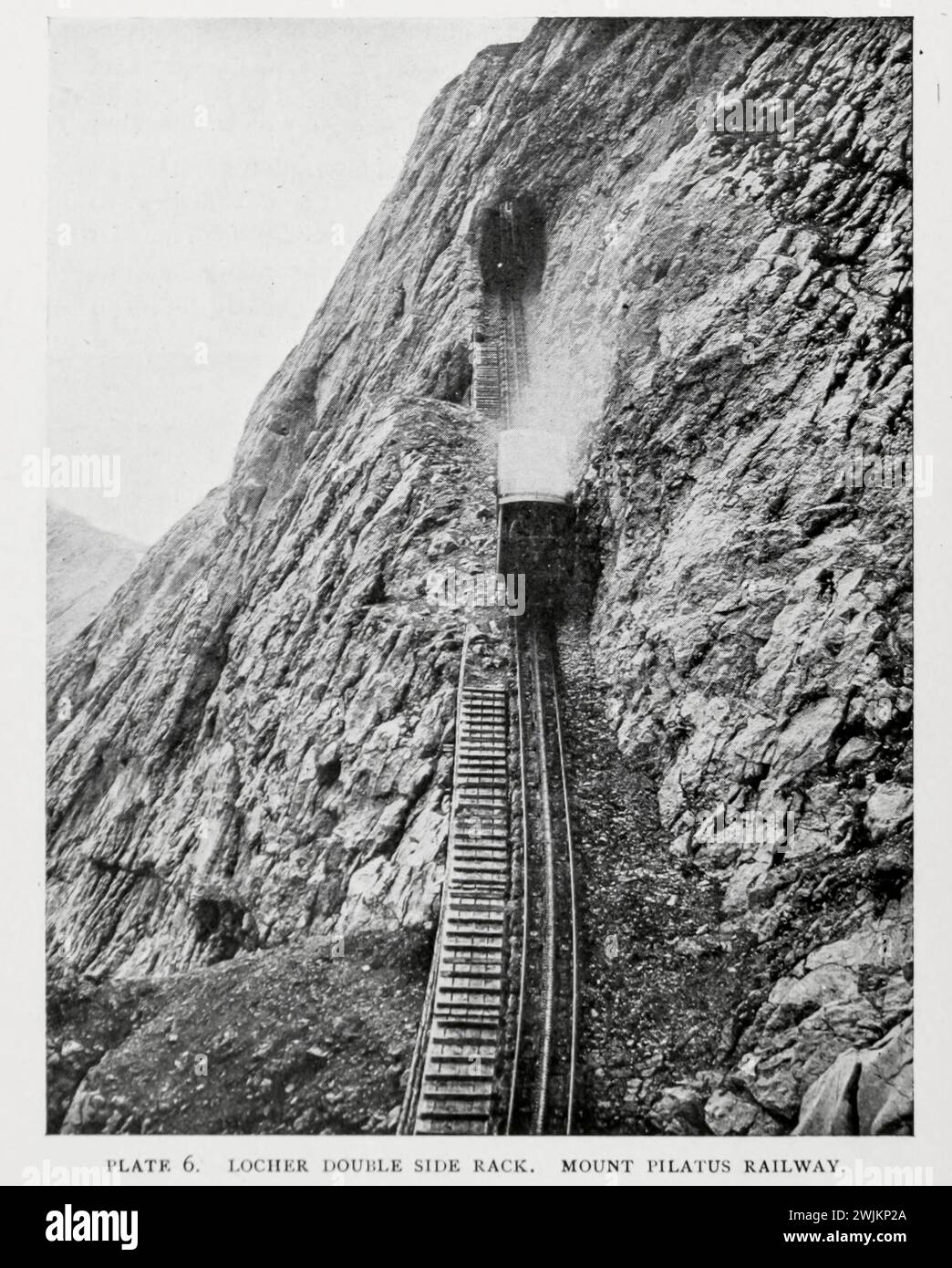 Locher Double Side rack, Mount Pilatus Railway, Svizzera Dall'articolo PROGREDISCE NELLA PERFEZIONE DELLA FERROVIA A CREMAGLIERA. Di E. L. Corthell. Dalla rivista Engineering dedicata al progresso industriale volume XIV ottobre 1897 - marzo 1898 The Engineering Magazine Co Foto Stock