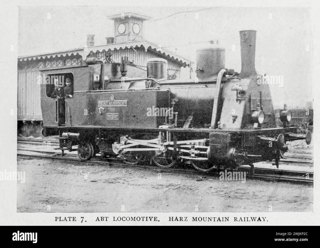 ABT Locomotive, Harz Mountain Railway dall'articolo PROGREDISCE NELLA PERFEZIONE DELLA FERROVIA A CREMAGLIERA. Di E. L. Corthell. Dalla rivista Engineering dedicata al progresso industriale volume XIV ottobre 1897 - marzo 1898 The Engineering Magazine Co Foto Stock