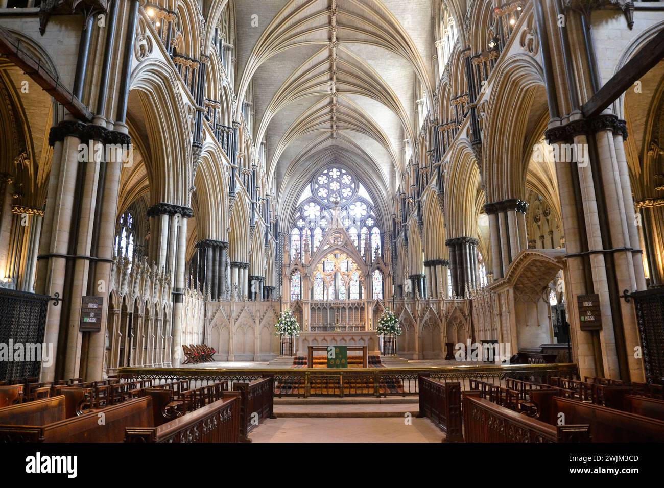 All'interno della Cattedrale di Lincoln, City Center, Lincoln, Lincolnshire, Regno Unito Foto Stock