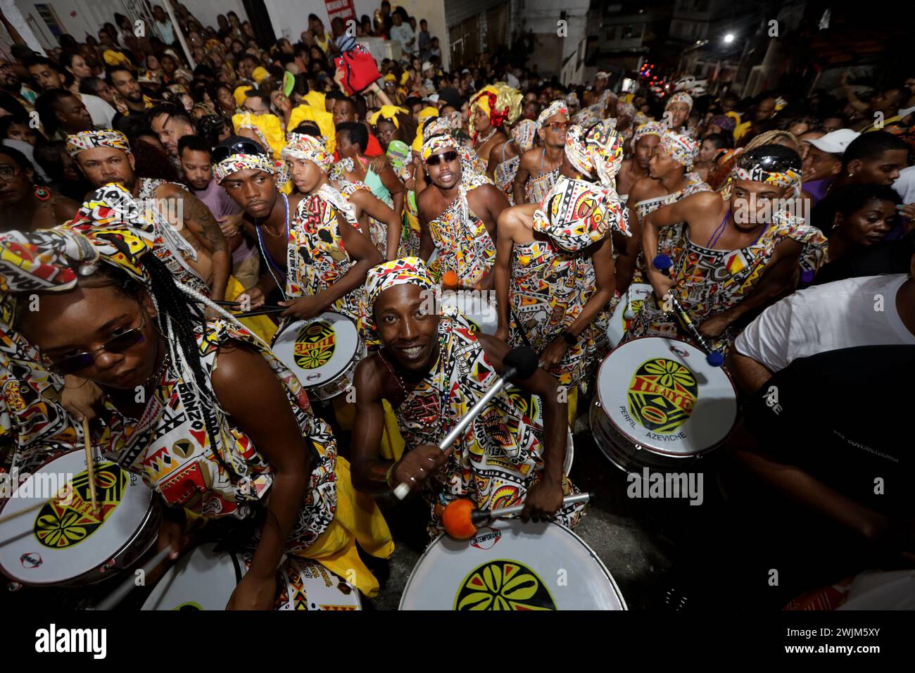 salvador, bahia, brasile - 11 febbraio 2024: Partenza rituale dal blocco Ile Aiye per il carnevale a Salvador. Foto Stock