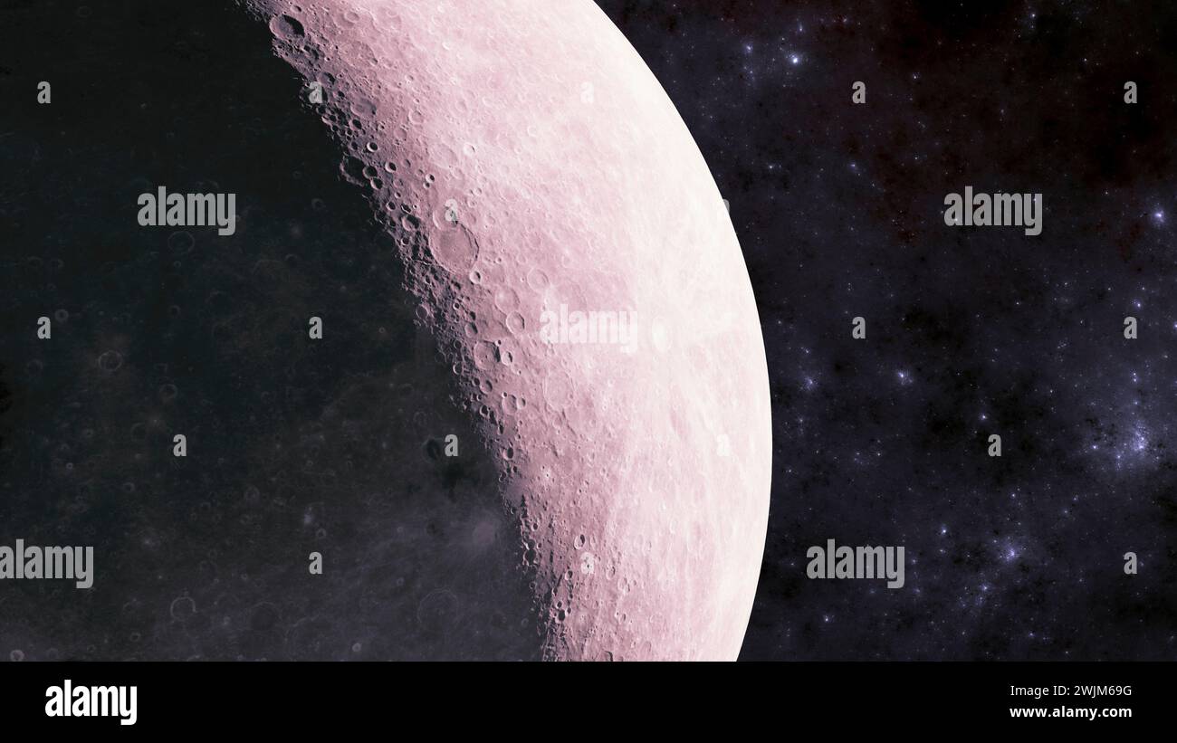 Superficie lunare, vista dei crateri della linea d'ombra. Vista satellitare. Luna. Elementi di questa immagine sono forniti dalla NASA. rendering 3d. Foto Stock